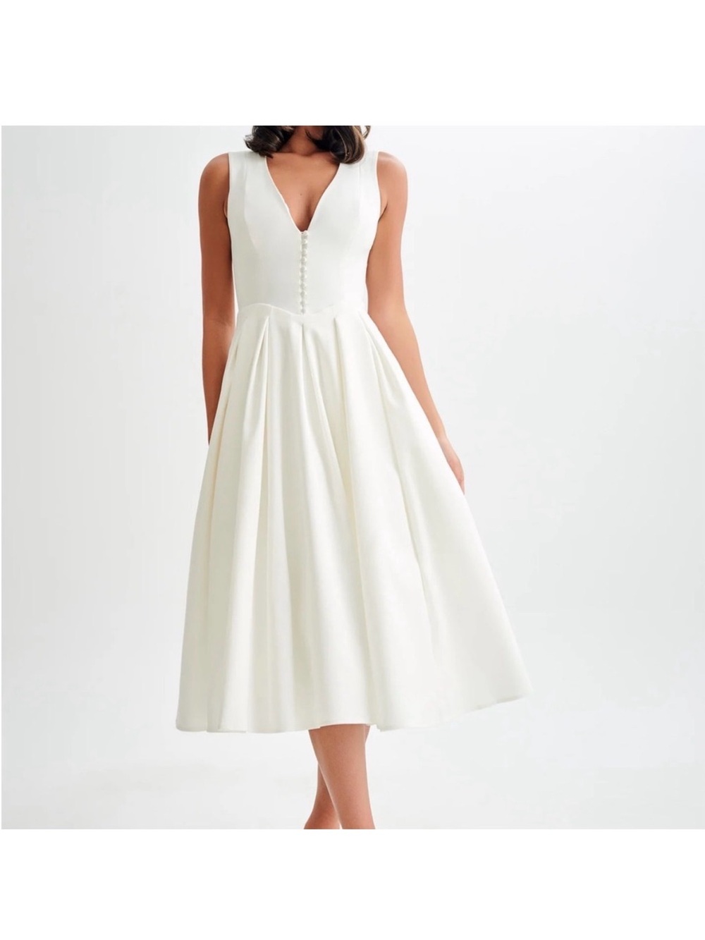 Meshki White Deep V Fit-and-Flare Dress - Picture 4 of 5